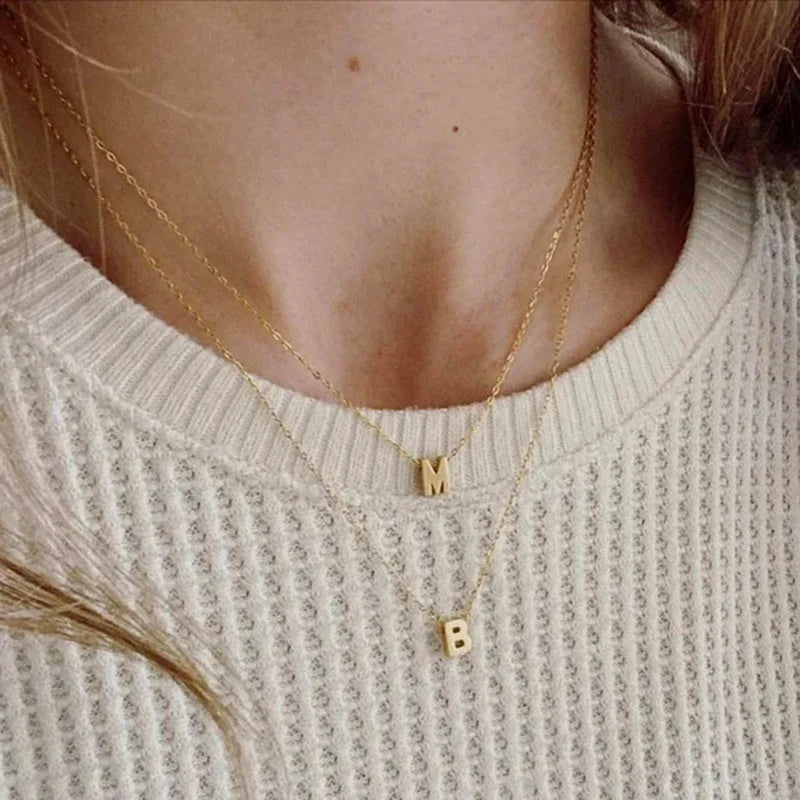stainless steel Initial Necklace Gold  Color Cut Letters Single Name Choker Necklace For Women Pendant Jewelry Gift dropshipping