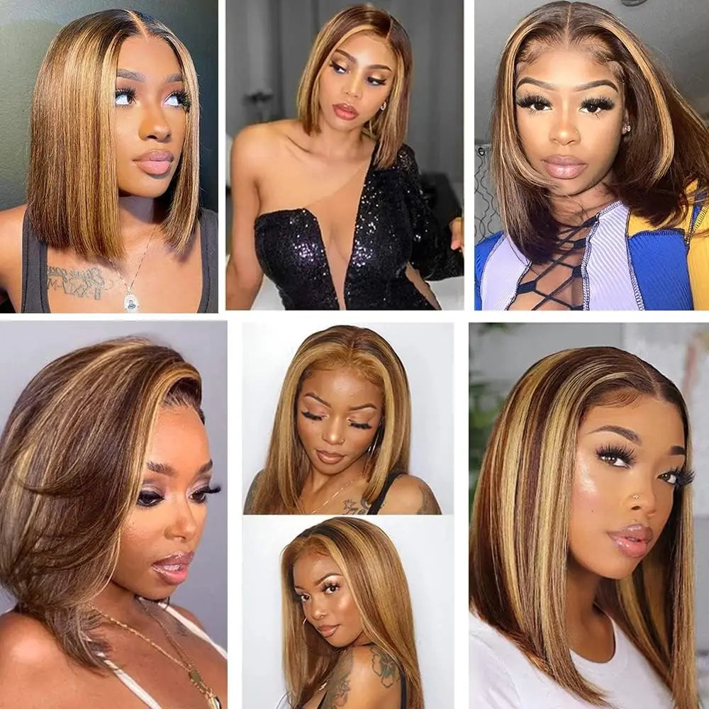 Short Highlight 4/30 350 Ginger Bob Wig Colored Lace Front Human Hair Wigs For Women 13x4 Bone Straight Lace Frontal Wig