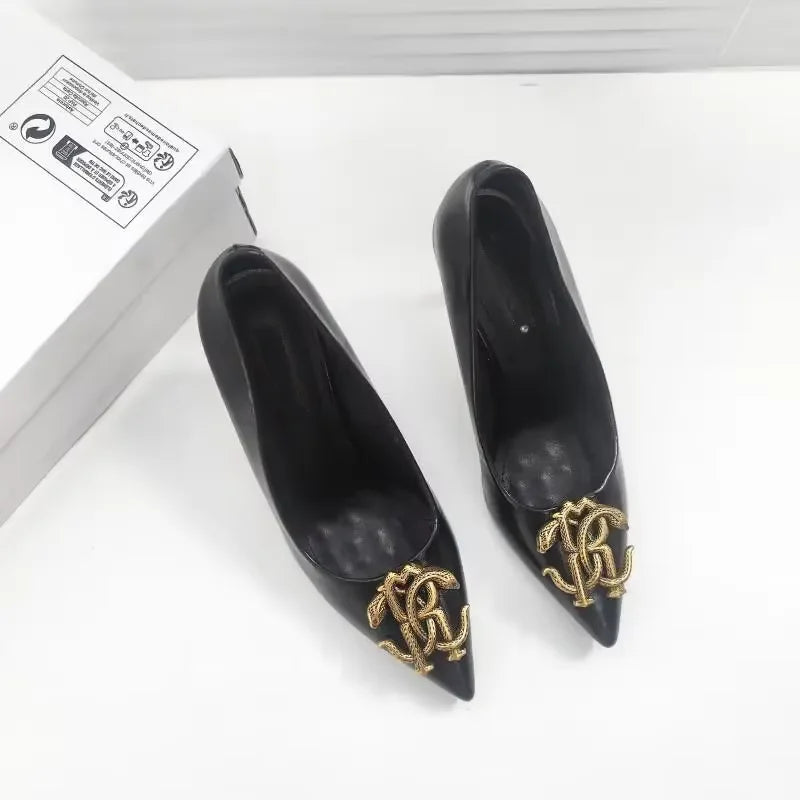 Premium Sense Women's High Heels Light Luxury Brand Professional Women's High Heels Fashion High Heel Shoes Metal Buckle Shoes