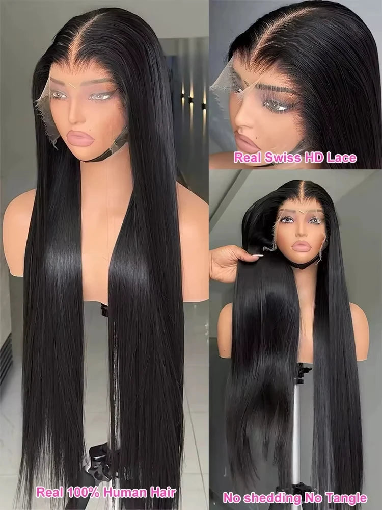 Black 30 40 Inch 13x4 13x6 HD Transparent Bone Straight Lace Front Wigs 5x5 Glueless Closure Human Hair Wigs For Women