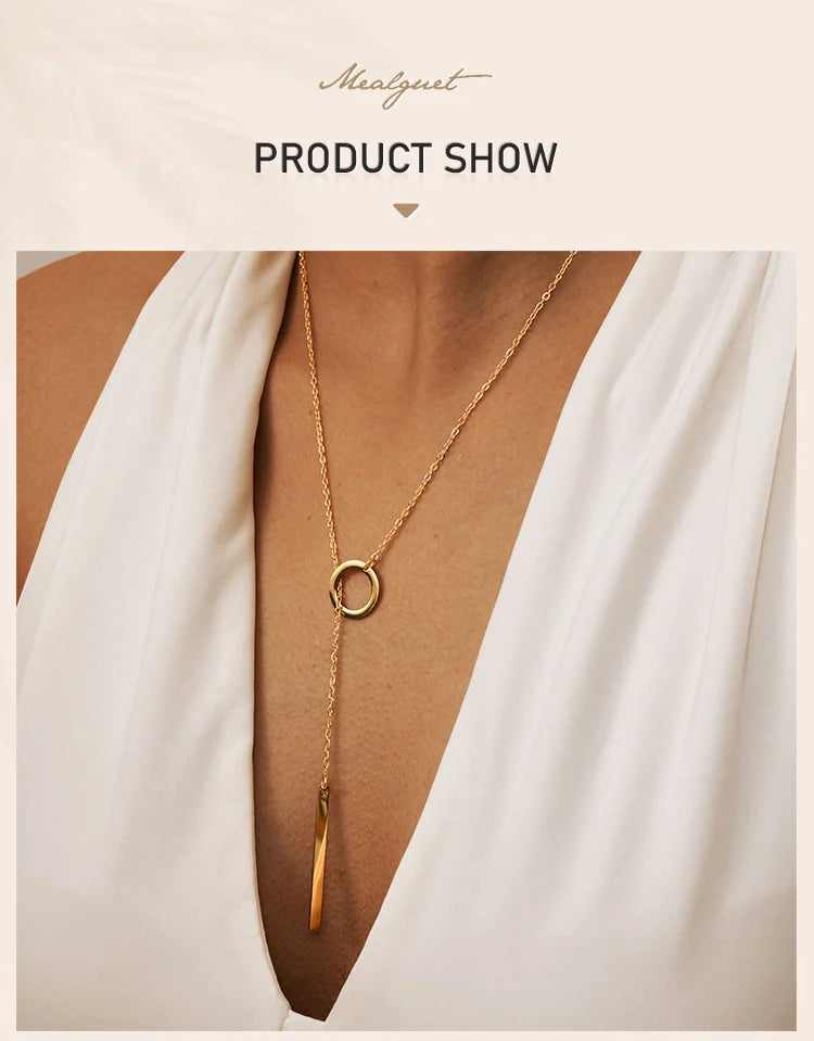 Lariat Necklace for Women, Stainless Steel Drop Necklace with Long Chain, Party Wedding Jewelry