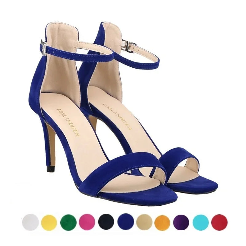 2025 New Women Sexy Pumps Sandals Summer 9cm Thin Heel Open Toe Ankle Strap High Heels Ladies Stilettos Party Red Wedding Shoes