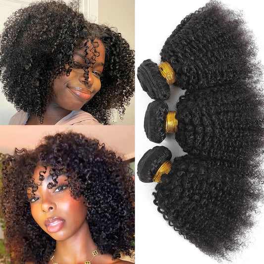 Pacotes de cabelo humano afro indiano cru, cacheado, crespo, 4B e 4C, natural, virgem, cacheado, 100% cabelo humano macio, trama de extensão capilar