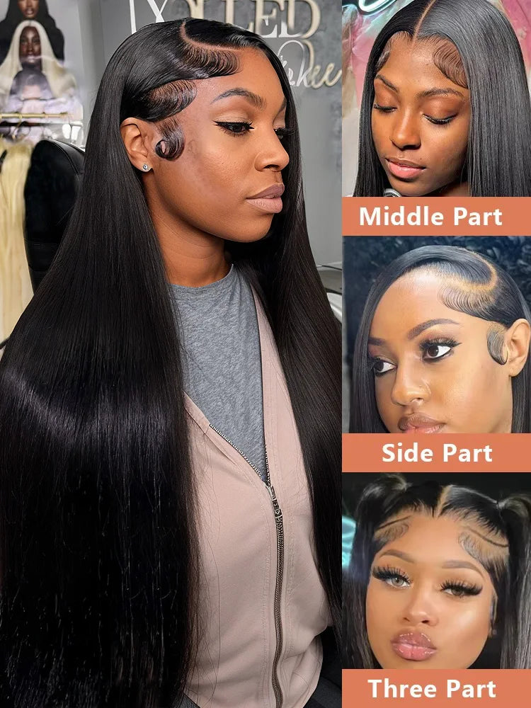 Black 30 40 Inch 13x4 13x6 HD Transparent Bone Straight Lace Front Wigs 5x5 Glueless Closure Human Hair Wigs For Women