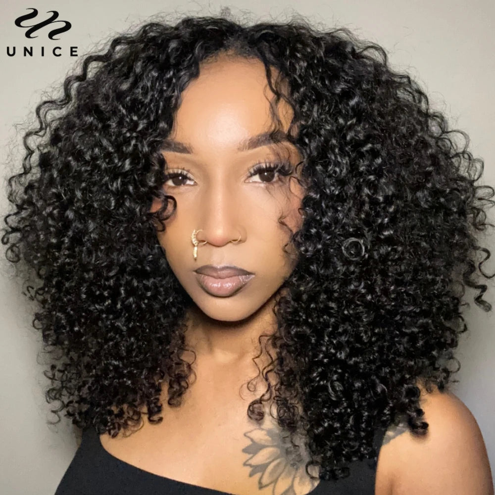 Unice Hair EasiContour Jerry Curly V Part Wig 100% Human Hair Seamless Edge Upgrade U Part Wig Beginner Friendly Human Hair Wigs