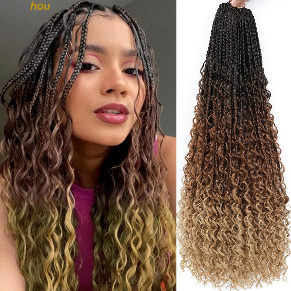 Long Boho Box Braids Crochet Hair 24 18 Inch Blonde Bug 33 4 30 27 Colors Synthetic Ombre Goddess Braids Crochet Hair For Women