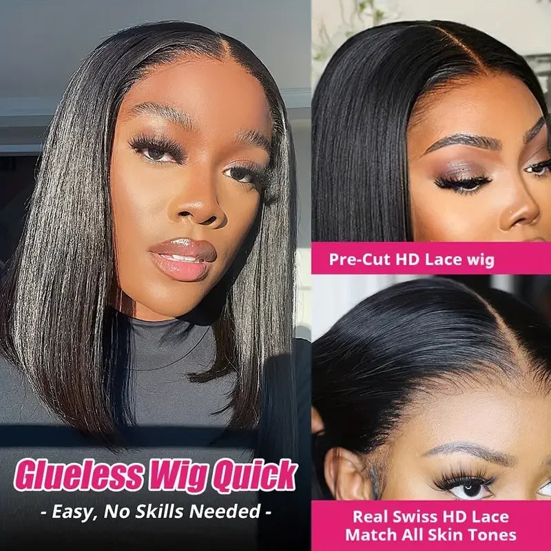 Glueless Wigs Straight Short Bob Human Hair Wigs 13x4 HD Lace Frontal Wig Brazilian Straight 4x4 Lace Wig For Women Pre Plucked