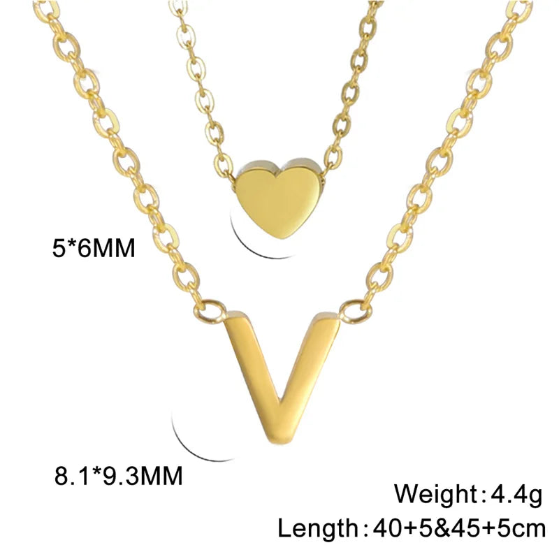 Fashion Tiny Heart Initial Necklace Gold Silver Color Multilayer Letter Choker Necklace For Women Charm Pendant Jewelry Gift