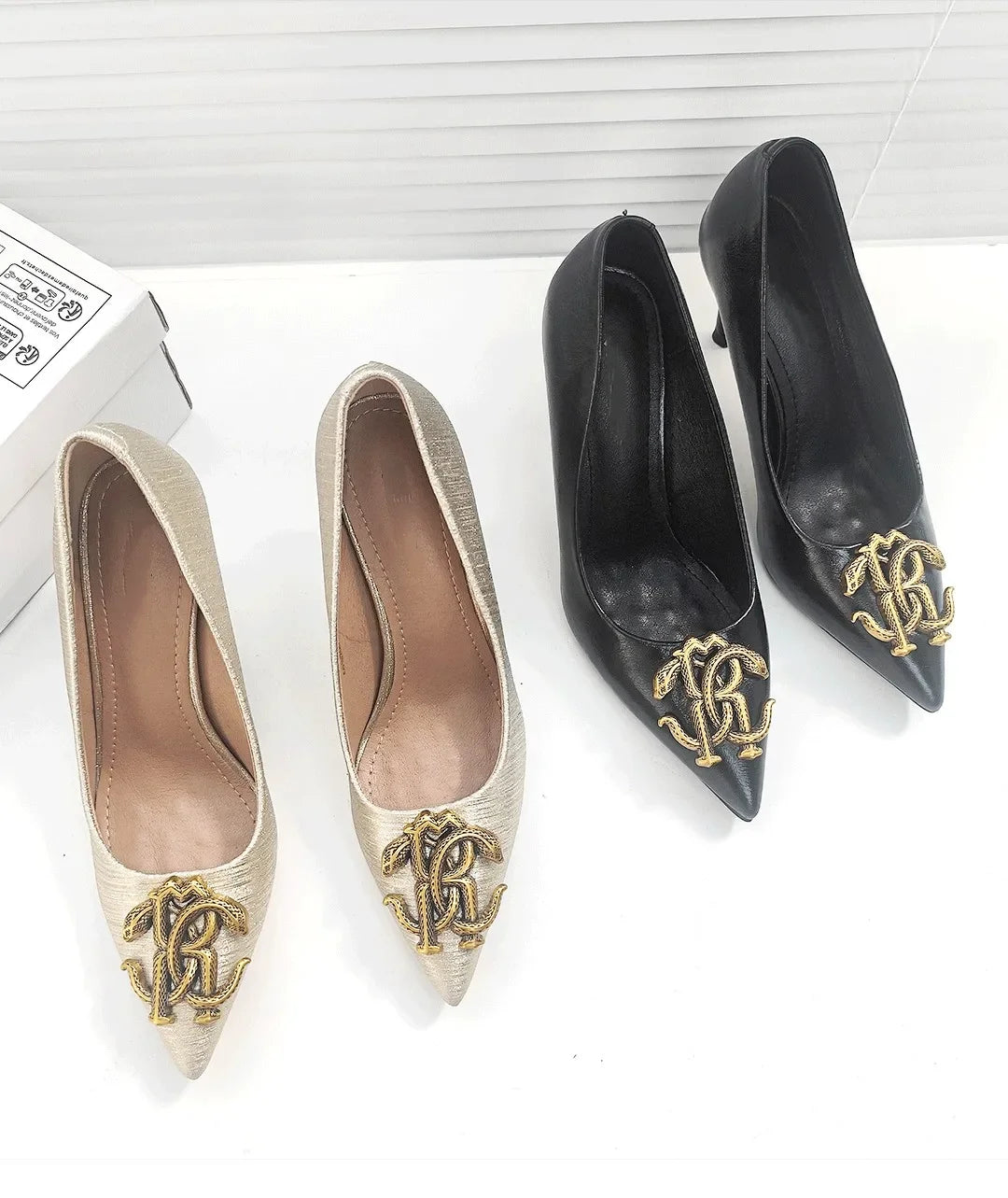 Premium Sense Women's High Heels Light Luxury Brand Professional Women's High Heels Fashion High Heel Shoes Metal Buckle Shoes