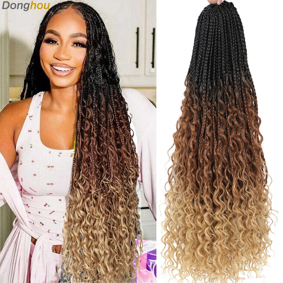 Long Boho Box Braids Crochet Hair 24 18 Inch Blonde Bug 33 4 30 27 Colors Synthetic Ombre Goddess Braids Crochet Hair For Women