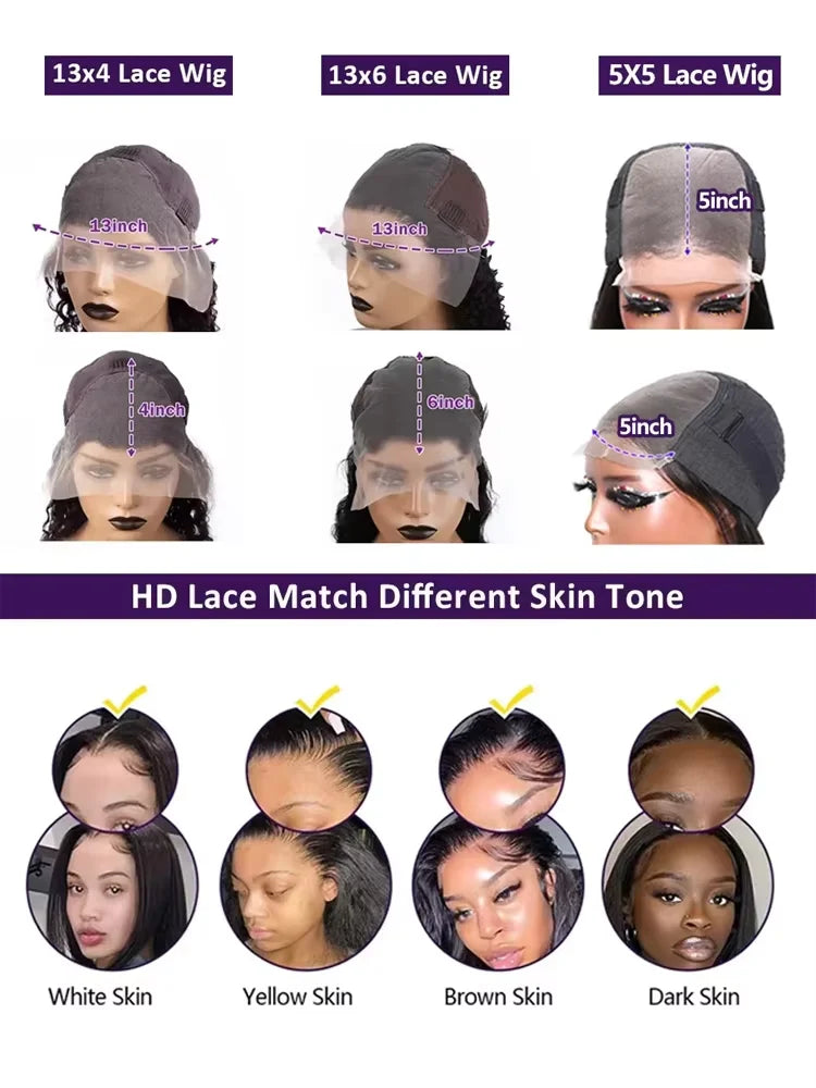 Black 30 40 Inch 13x4 13x6 HD Transparent Bone Straight Lace Front Wigs 5x5 Glueless Closure Human Hair Wigs For Women