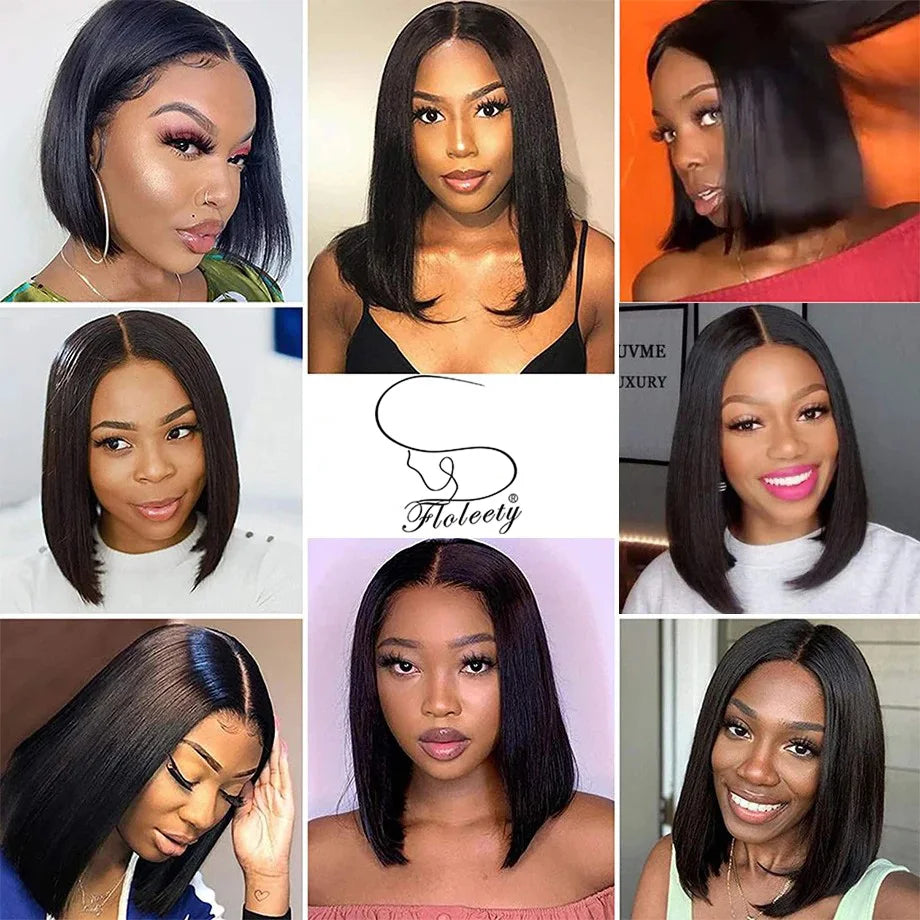 Straight Short Bob Wigs Human Hair 13x4 HD Lace Frontal Human Hair Wigs Glueless Bob wig 4x4 Lace Closure Wigs For Women 180%