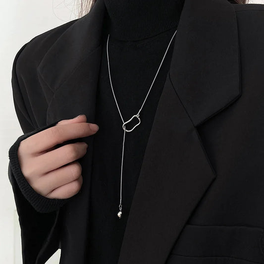 64cm Cool Silver Color Sweater Chain Women's Long Design New Chinese Style Sweater Chain Wholesale Jewelry