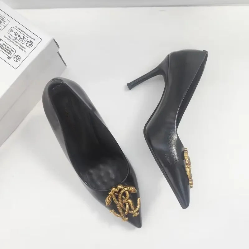 Premium Sense Women's High Heels Light Luxury Brand Professional Women's High Heels Fashion High Heel Shoes Metal Buckle Shoes