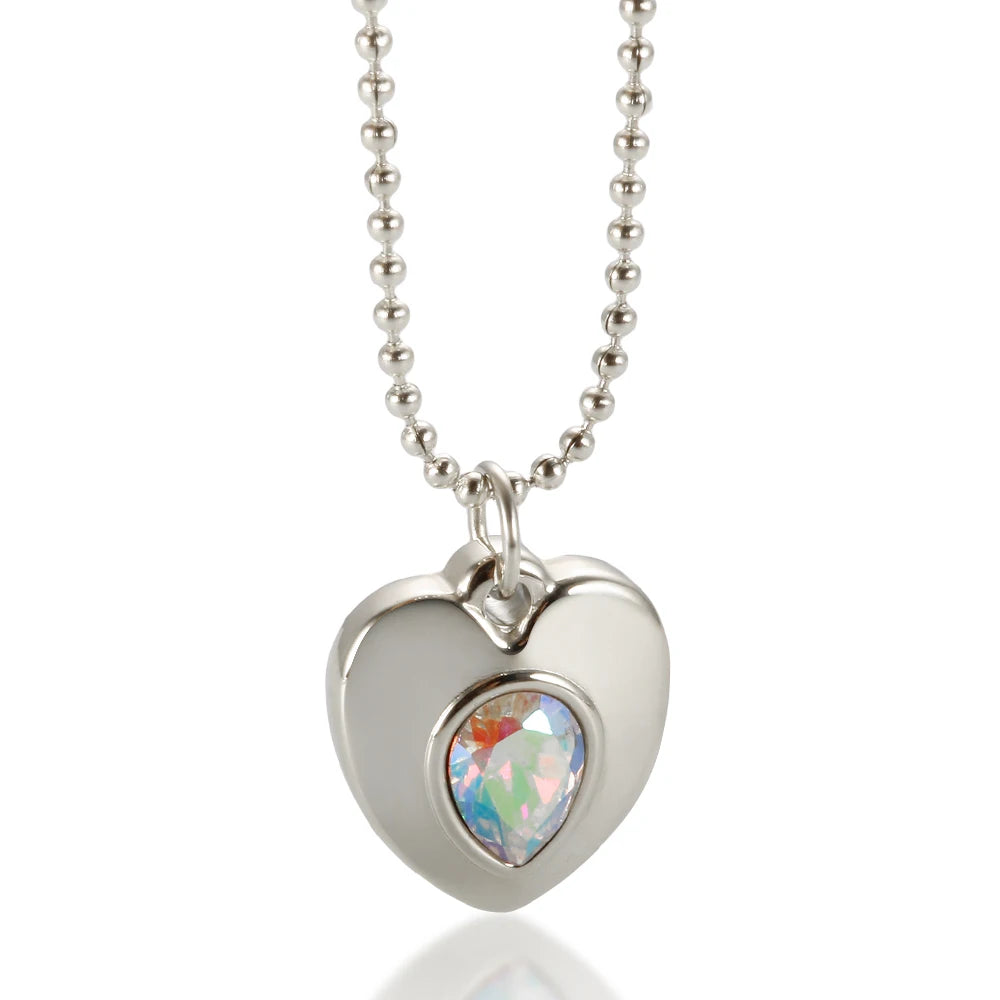 New Ins Simple Green Heart Pendant Love Necklace Beads Chain Titanium Steel Rice Necklace for Women Girls Trendy Party Jewelry