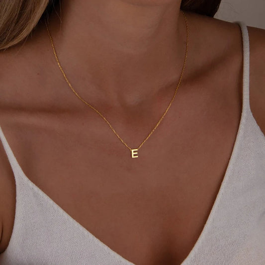 Skyrim Stainless Steel A-Z Initial Letter Necklace for Women Trend Minimalist Alphabet Choker Neck Chain Jewelry Birthday Gift