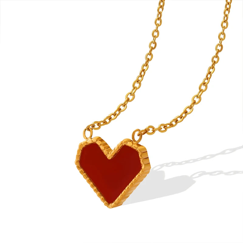 New Ins Simple Green Heart Pendant Love Necklace Beads Chain Titanium Steel Rice Necklace for Women Girls Trendy Party Jewelry