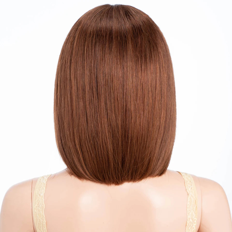 Lekker Highlight Brown Straight Bob 13x1 T Part Lace Front 100% Human Hair Wigs For Women Brazilian Remy Hair Colored Bob Wigs