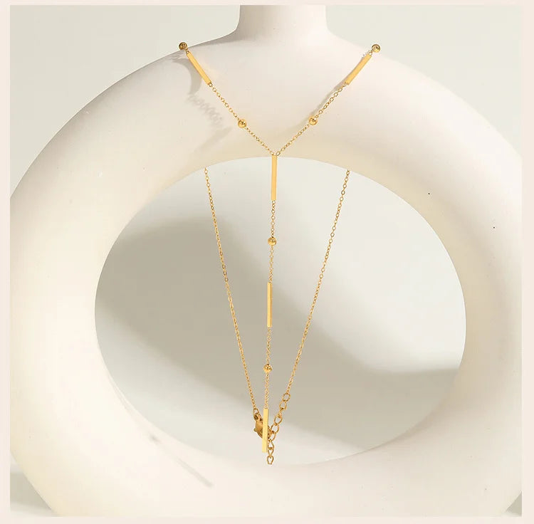 Beaded Long Chain Y Shape Necklace For Women, Minimalist Drop Bar Pendant Choker Necklaces, Clavicle Chain Jewelry