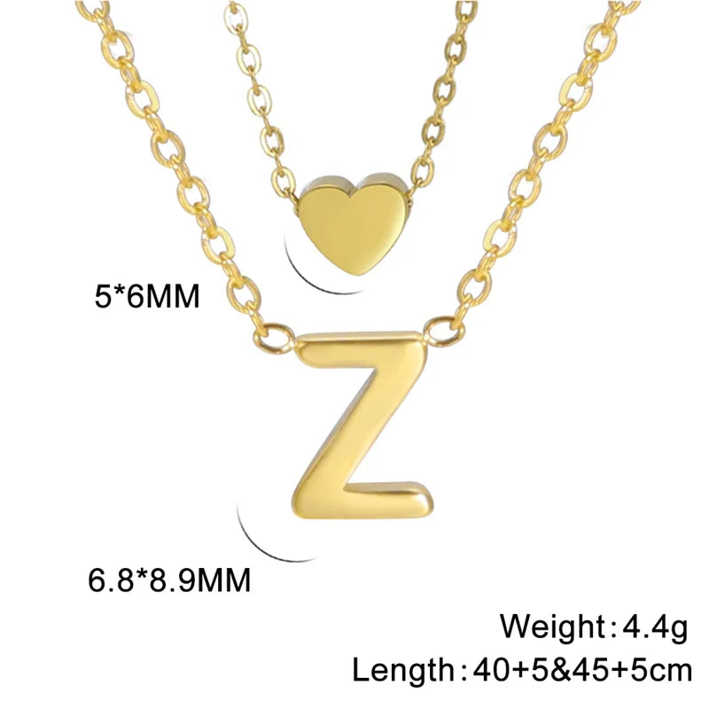 Fashion Tiny Heart Initial Necklace Gold Silver Color Multilayer Letter Choker Necklace For Women Charm Pendant Jewelry Gift