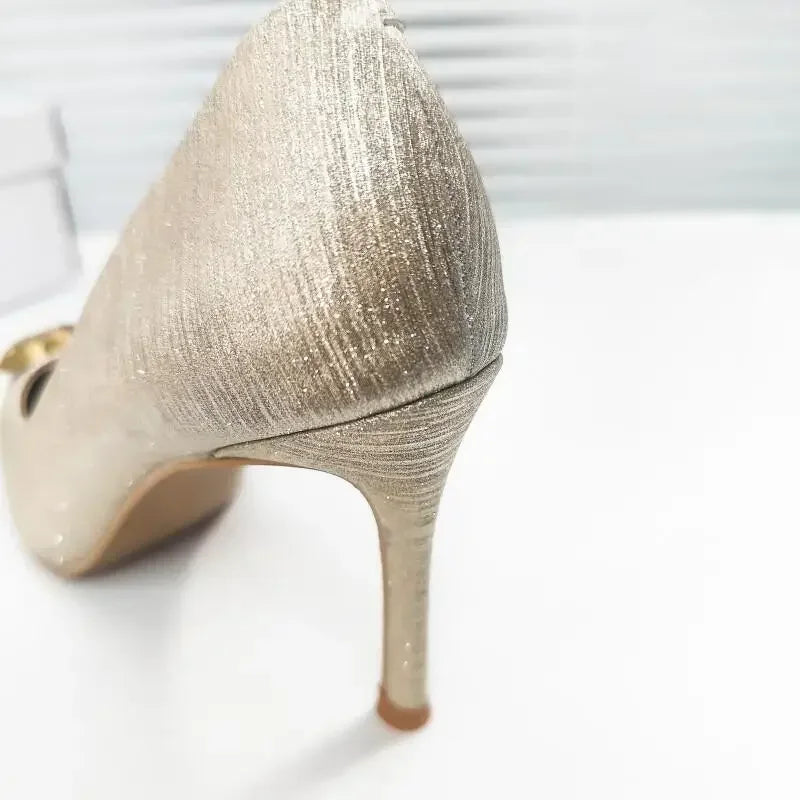 Premium Sense Women's High Heels Light Luxury Brand Professional Women's High Heels Fashion High Heel Shoes Metal Buckle Shoes