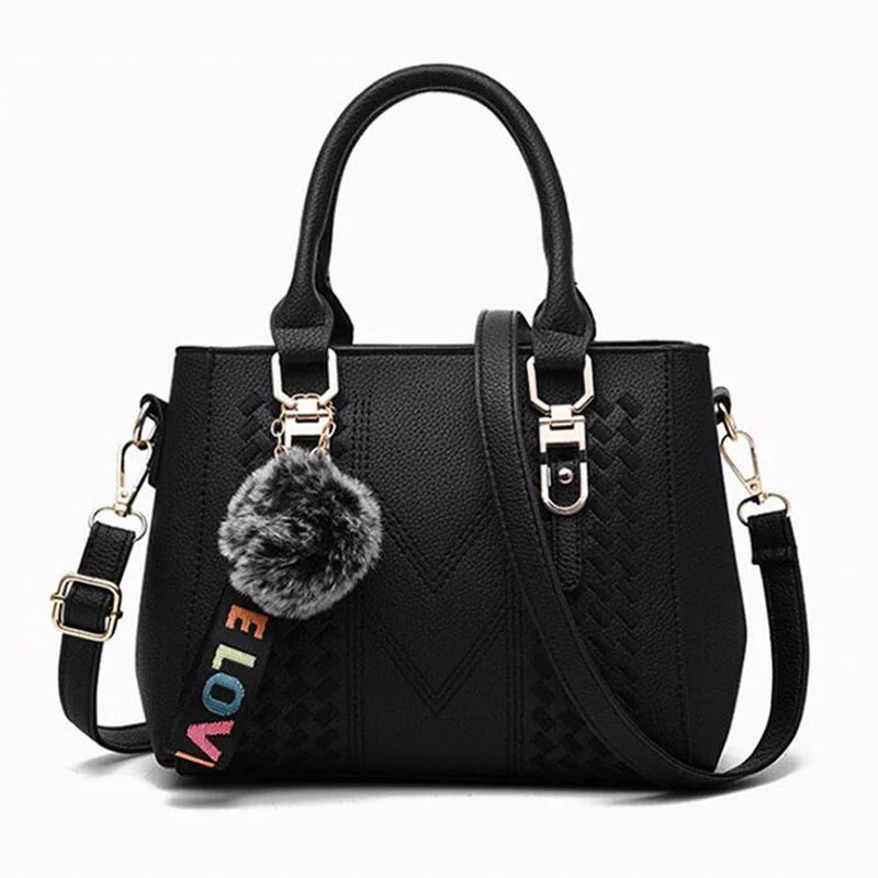 1PCS handbag Embroidery Messenger Bags Women Leather Handbags Bags for Women Sac a Main Ladies hair ball Hand Bag