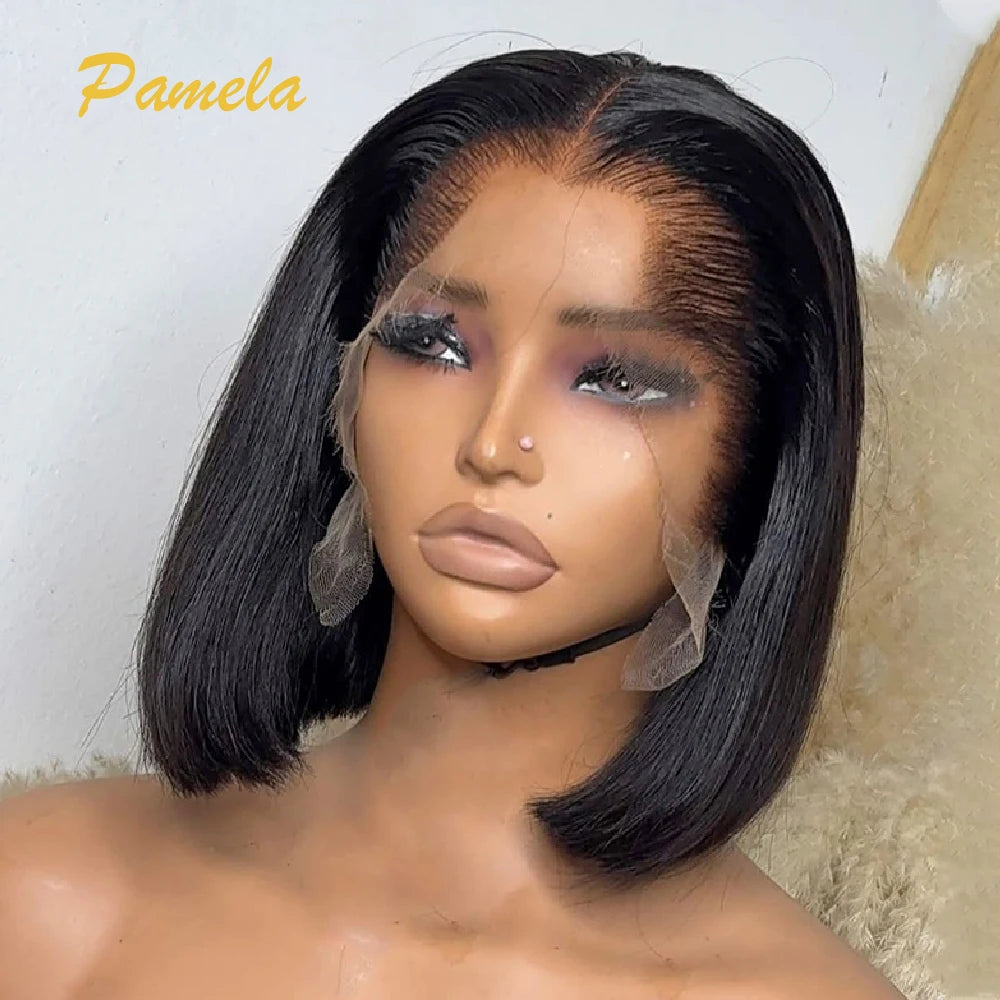 Peruca de cabelo humano Lagos Hairline, cor marrom, lisa, 13x6, transparente, renda frontal, pré-depilada, curta, bob, feminina
