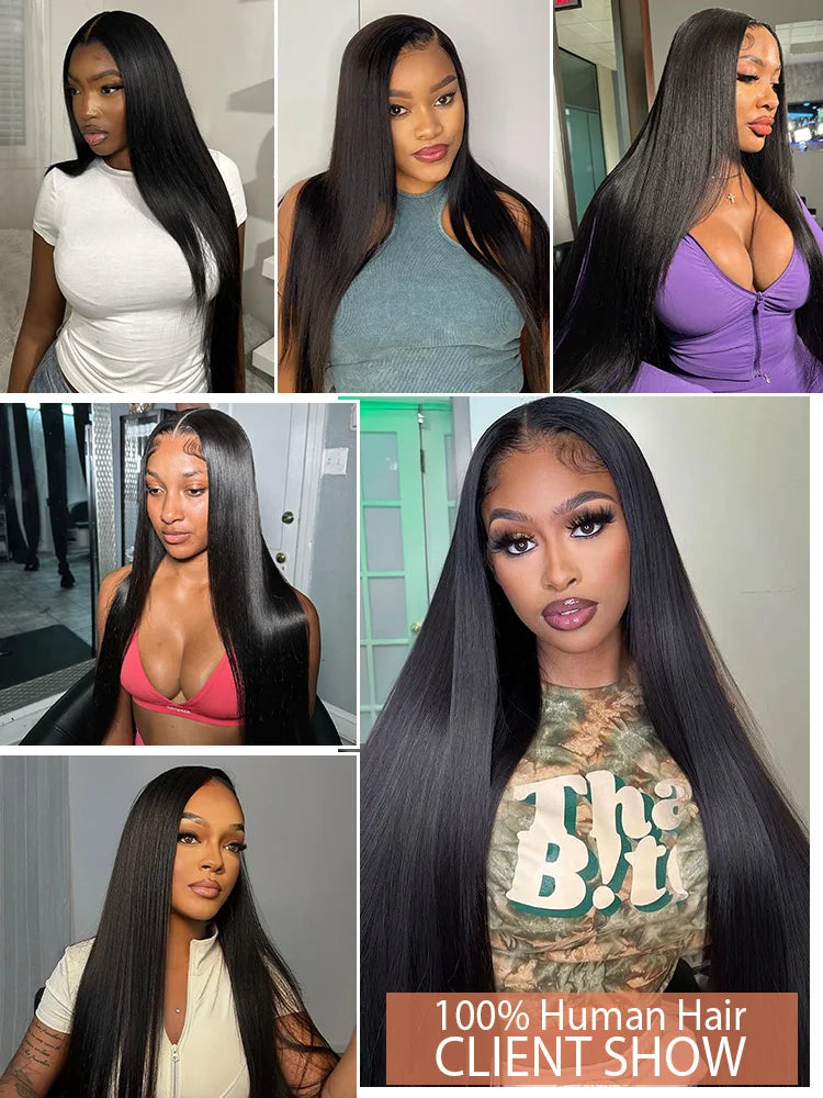 Black 30 40 Inch 13x4 13x6 HD Transparent Bone Straight Lace Front Wigs 5x5 Glueless Closure Human Hair Wigs For Women