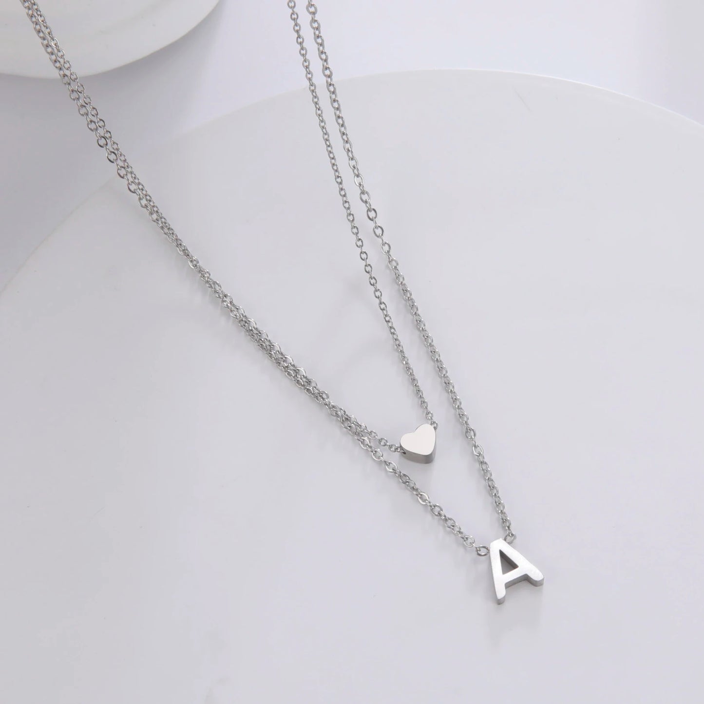 Amaxer Initial Letter Heart Pendant Double Layer Necklace For Women Girl A-Z Alphabet Stainless Steel Choker Collar Jewelry Gift