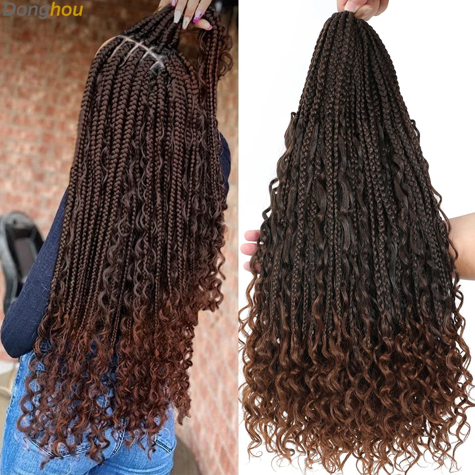 Long Boho Box Braids Crochet Hair 24 18 Inch Blonde Bug 33 4 30 27 Colors Synthetic Ombre Goddess Braids Crochet Hair For Women