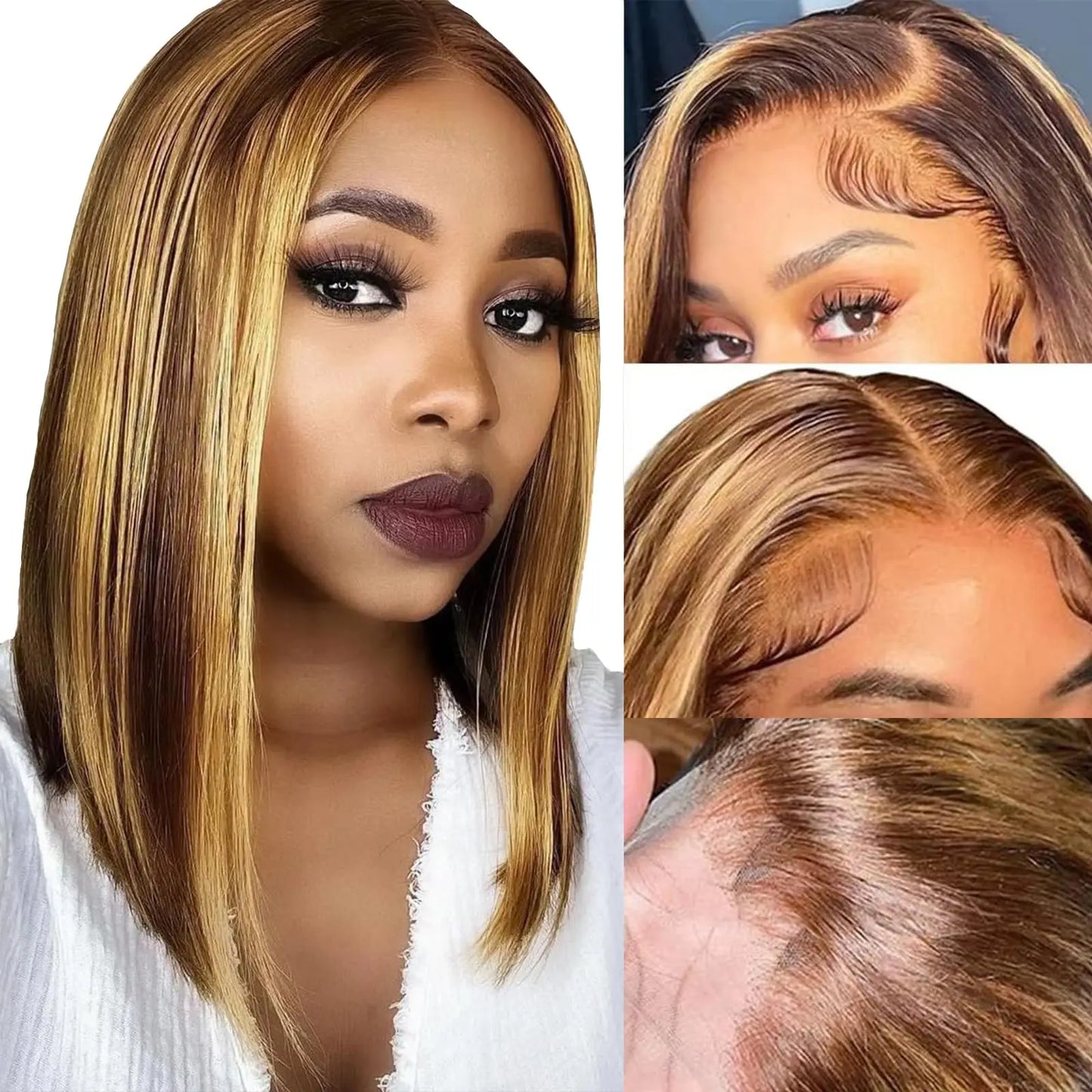 Short Highlight 4/30 350 Ginger Bob Wig Colored Lace Front Human Hair Wigs For Women 13x4 Bone Straight Lace Frontal Wig