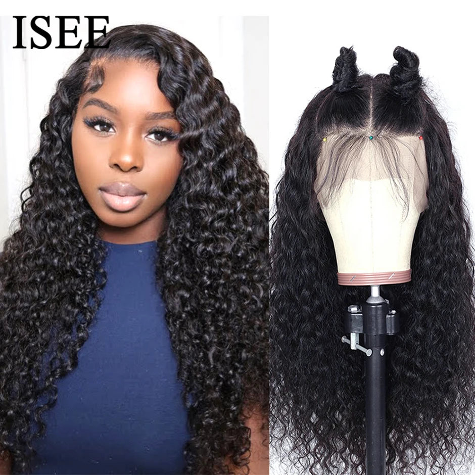 Peruca de cabelo humano encaracolado com fechamento de renda frontal HD 13x6 para mulheres, peruca de cabelo brasileiro ondulado com ondas d'água, 13x4