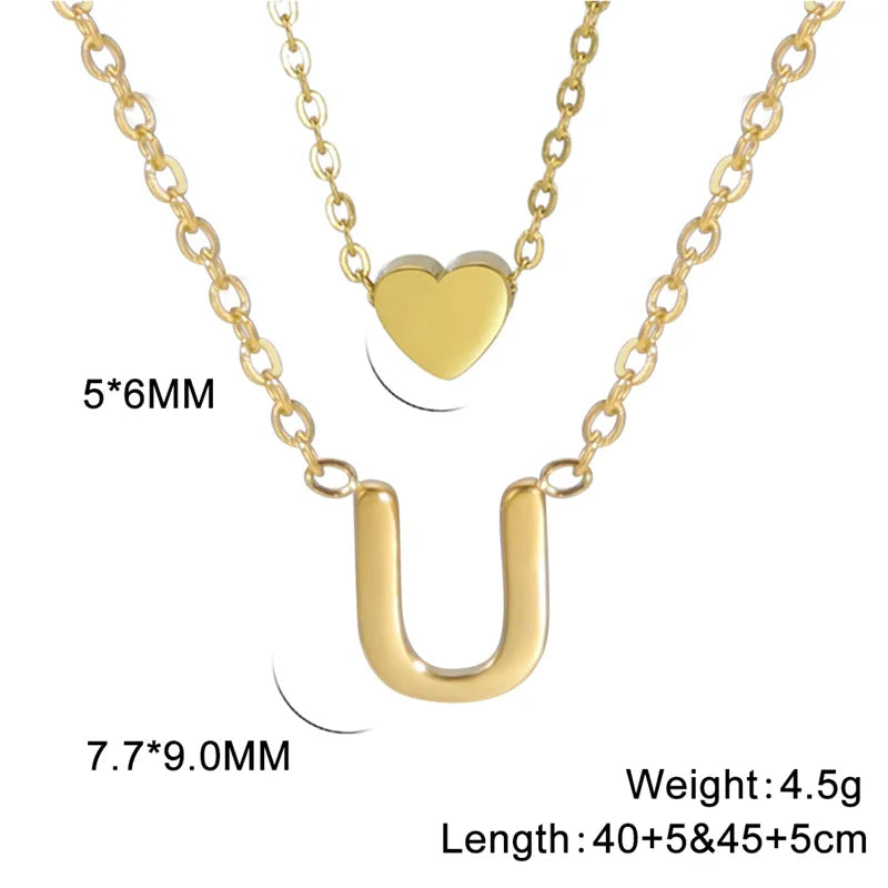 Fashion Tiny Heart Initial Necklace Gold Silver Color Multilayer Letter Choker Necklace For Women Charm Pendant Jewelry Gift