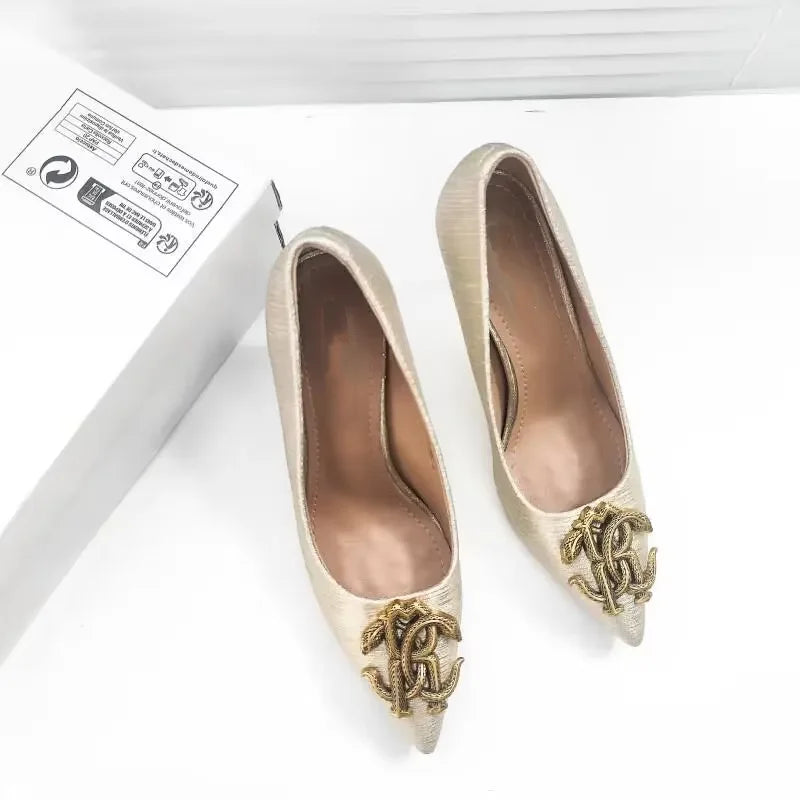 Premium Sense Women's High Heels Light Luxury Brand Professional Women's High Heels Fashion High Heel Shoes Metal Buckle Shoes