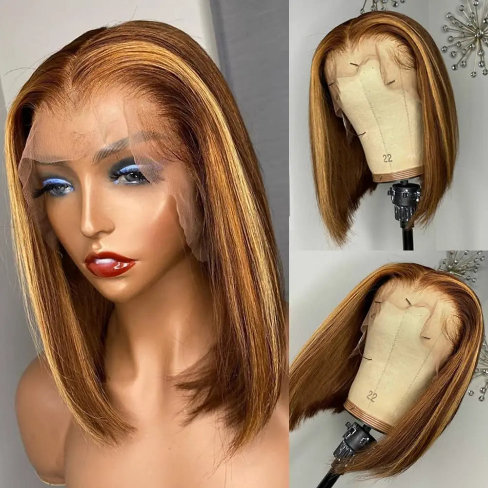 Short Highlight 4/30 350 Ginger Bob Wig Colored Lace Front Human Hair Wigs For Women 13x4 Bone Straight Lace Frontal Wig