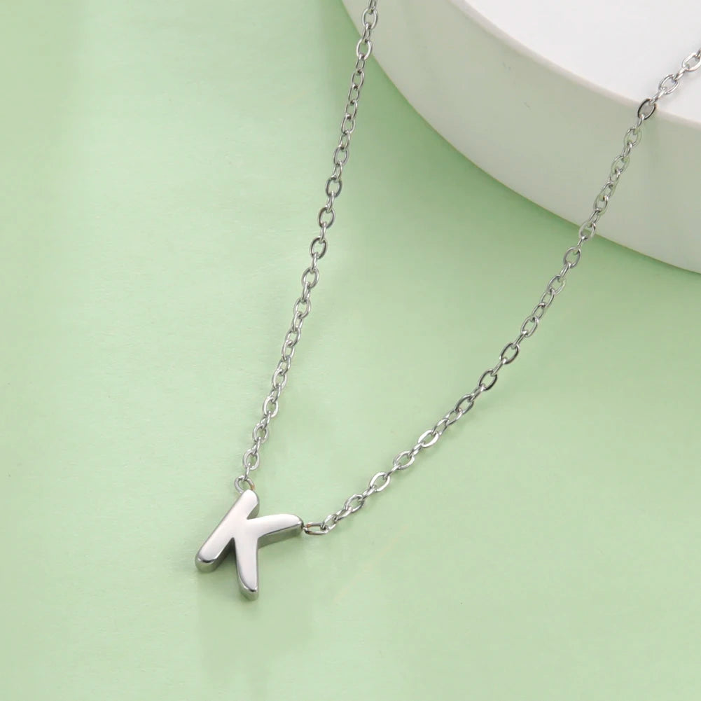Skyrim Stainless Steel A-Z Initial Letter Necklace for Women Trend Minimalist Alphabet Choker Neck Chain Jewelry Birthday Gift