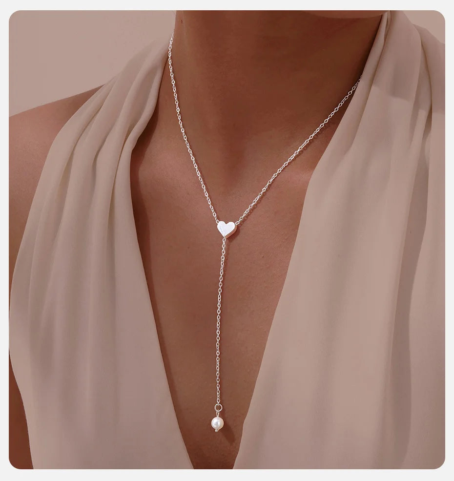 Vnox Heart Butterfly Charm Necklaces for Women, Simple Sweater Chain Collar, Y Necklaces Love Gift for Her