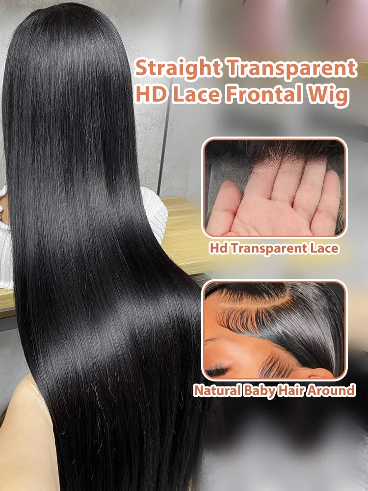Black 30 40 Inch 13x4 13x6 HD Transparent Bone Straight Lace Front Wigs 5x5 Glueless Closure Human Hair Wigs For Women