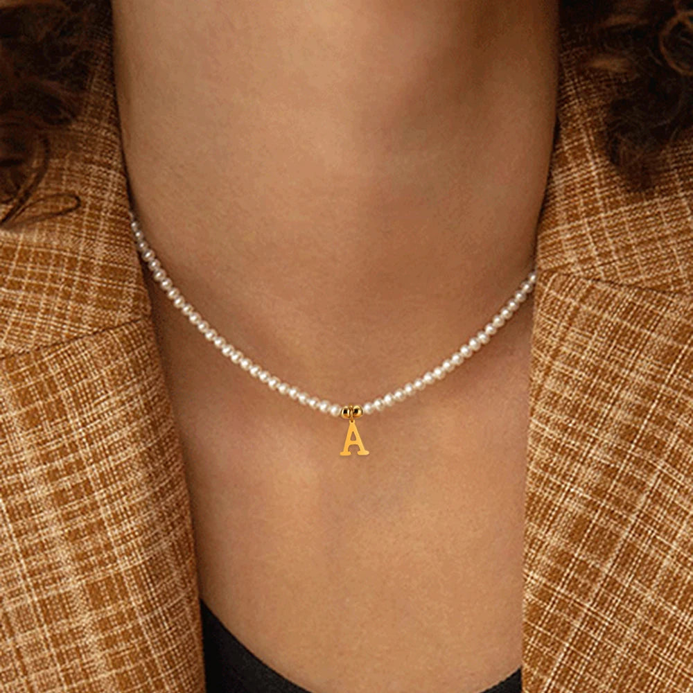 stainless steel Initial Necklace Gold  Color Cut Letters Single Name Choker Necklace For Women Pendant Jewelry Gift dropshipping