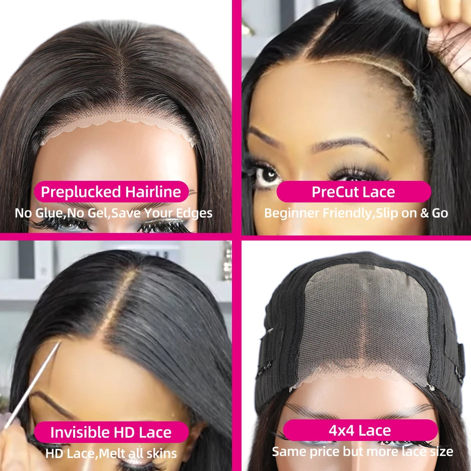 Wear Go Bob Wigs For Women Human Hair 180% Straight Glueless Wig Ready To Go Human Hair Wig Pre Cut Preplucked Lace Air Wig Sale