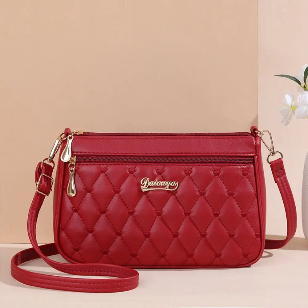Fashion PU Leather Zipper New Fashion Shoulder Bag Crossbody Bags Women Embroidery Thread Small Purse and Handbags Ladies Bag