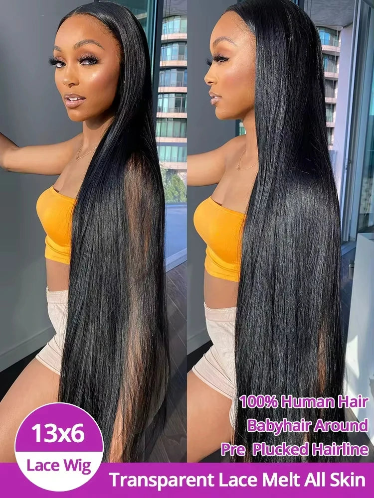 Black 30 40 Inch 13x4 13x6 HD Transparent Bone Straight Lace Front Wigs 5x5 Glueless Closure Human Hair Wigs For Women