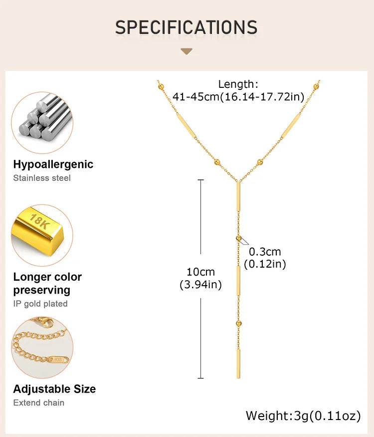 Beaded Long Chain Y Shape Necklace For Women, Minimalist Drop Bar Pendant Choker Necklaces, Clavicle Chain Jewelry