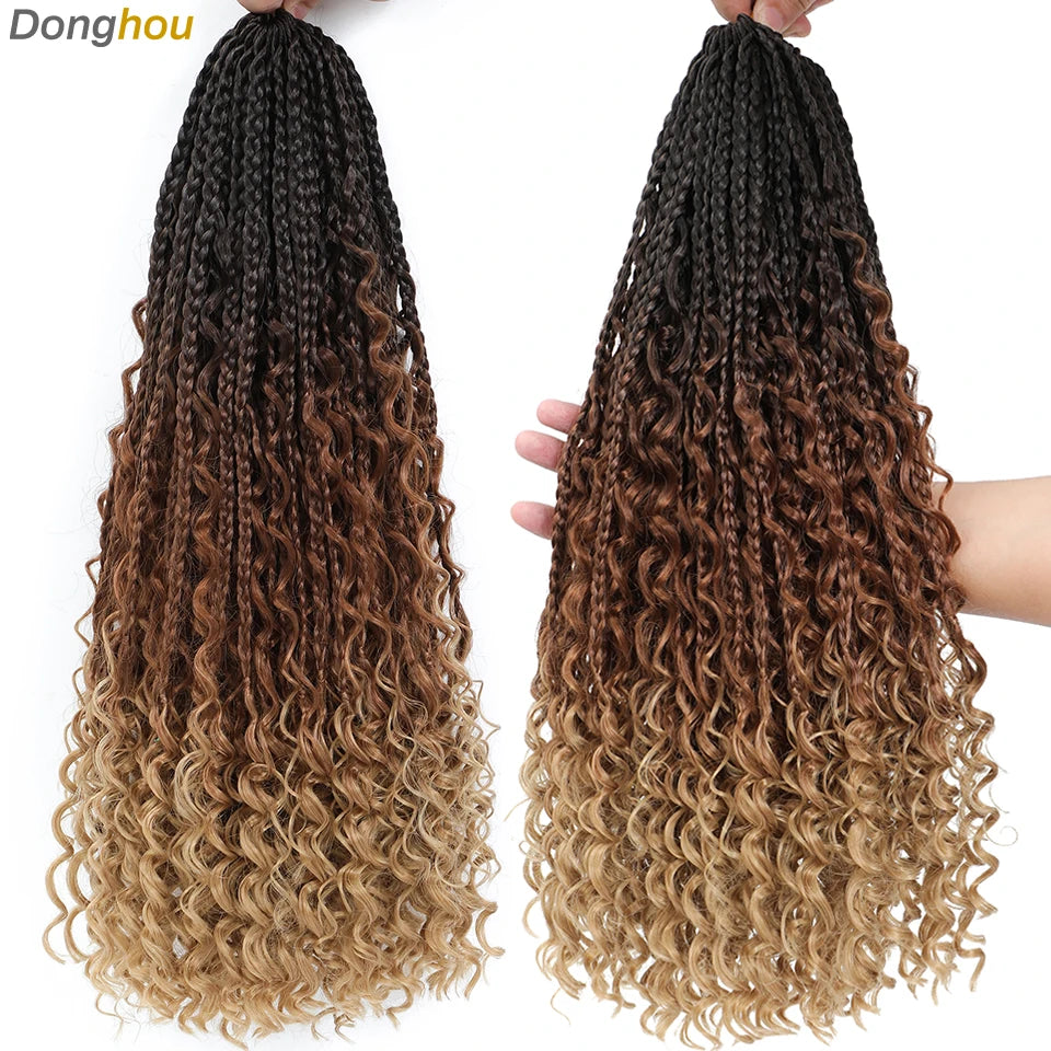 Long Boho Box Braids Crochet Hair 24 18 Inch Blonde Bug 33 4 30 27 Colors Synthetic Ombre Goddess Braids Crochet Hair For Women