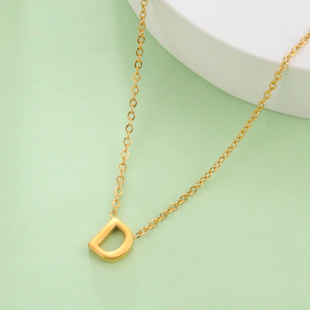 Skyrim Stainless Steel A-Z Initial Letter Necklace for Women Trend Minimalist Alphabet Choker Neck Chain Jewelry Birthday Gift