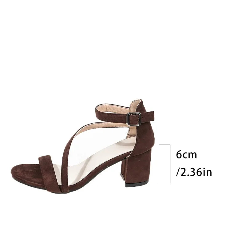 Women Heels Sandals 2025 New Summer Sandal Fashion Square Low Ladies Elegant Dress High Heels Sandal Shoes Outdoor Casual Slides