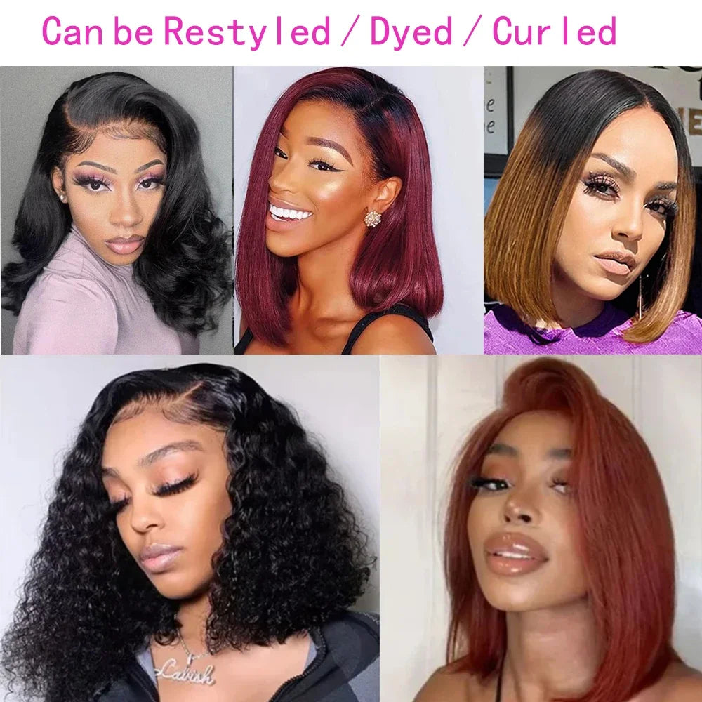 Straight Short Bob Wigs Human Hair 13x4 HD Lace Frontal Human Hair Wigs Glueless Bob wig 4x4 Lace Closure Wigs For Women 180%
