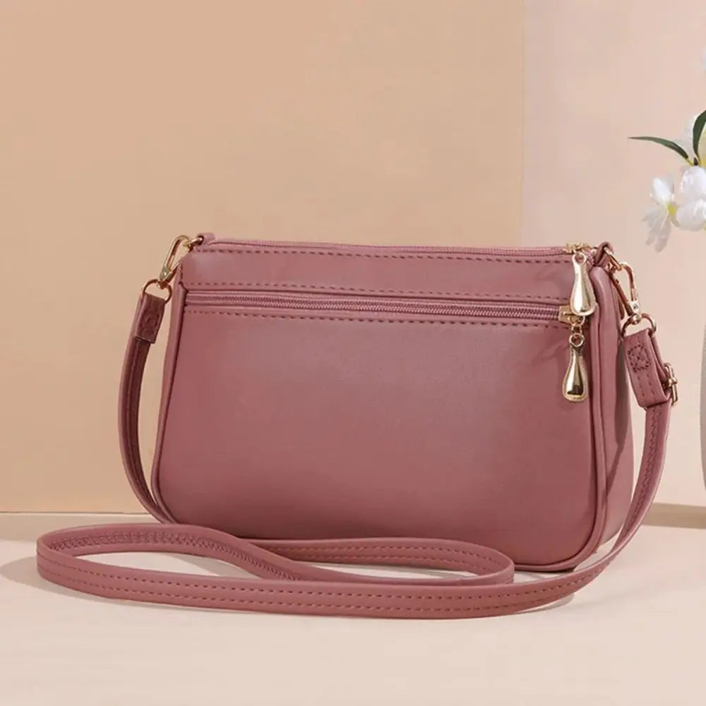 Fashion PU Leather Zipper New Fashion Shoulder Bag Crossbody Bags Women Embroidery Thread Small Purse and Handbags Ladies Bag