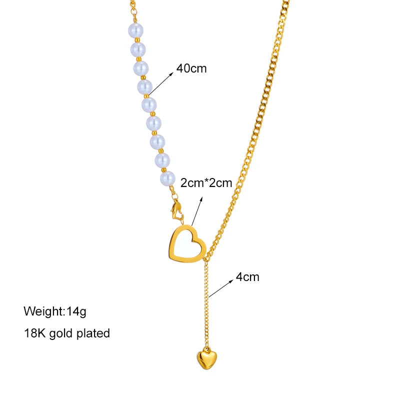 DIEYURO 316L Stainless Steel Gold Color Heart Pearl Pendant Necklace For Women Punk Street Rustproof Neck Jewelry Party Gift