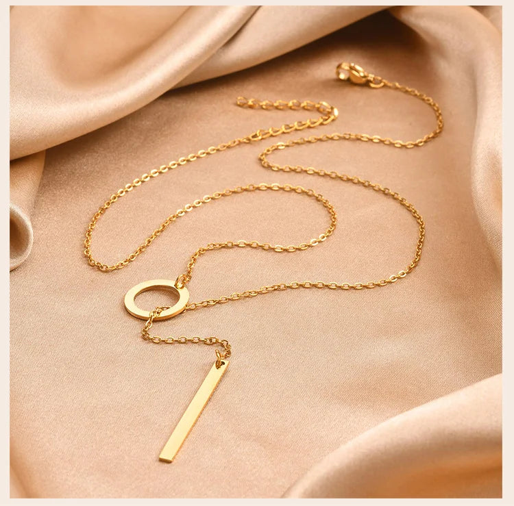 Lariat Necklace for Women, Stainless Steel Drop Necklace with Long Chain, Party Wedding Jewelry